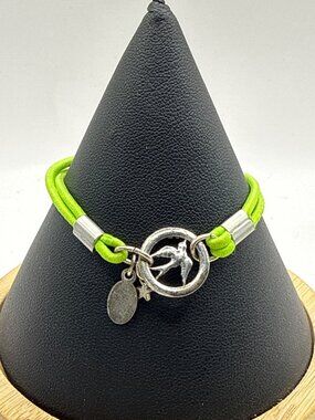 American Eagle Green Cord Silver Tone Bird Charm Bracelet Y2K Indie Aesthetic